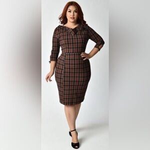 Unique Vintage Red Plaid Carmen
Half Sleeve Wiggle Dress  Mad Men 2XL - NWT